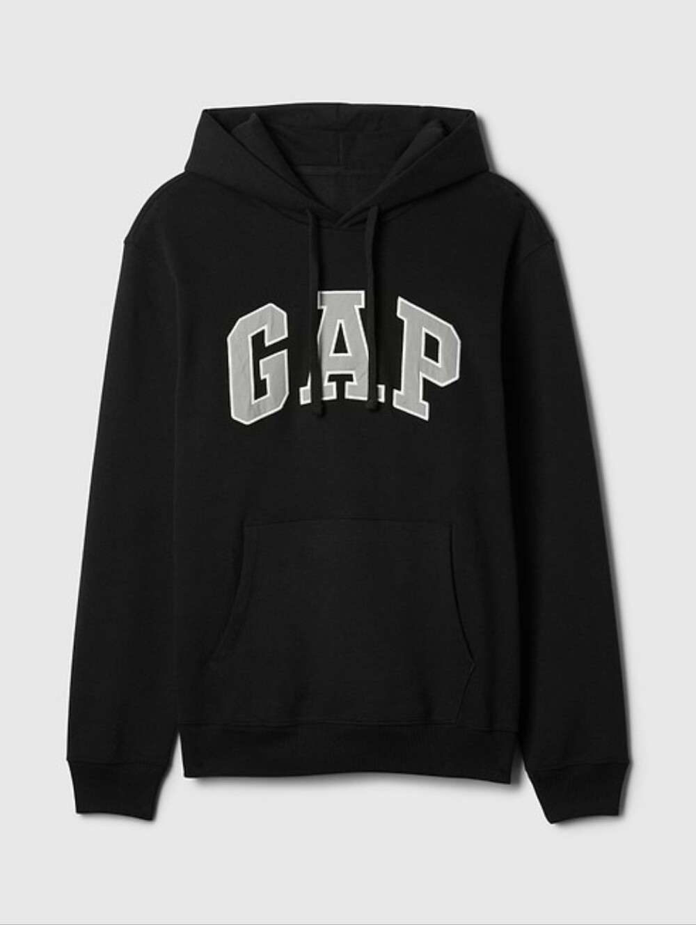 GAP Black Pullover Drawstring Hoodie Gray Applique Logo Kangaroo Pocket Size SML